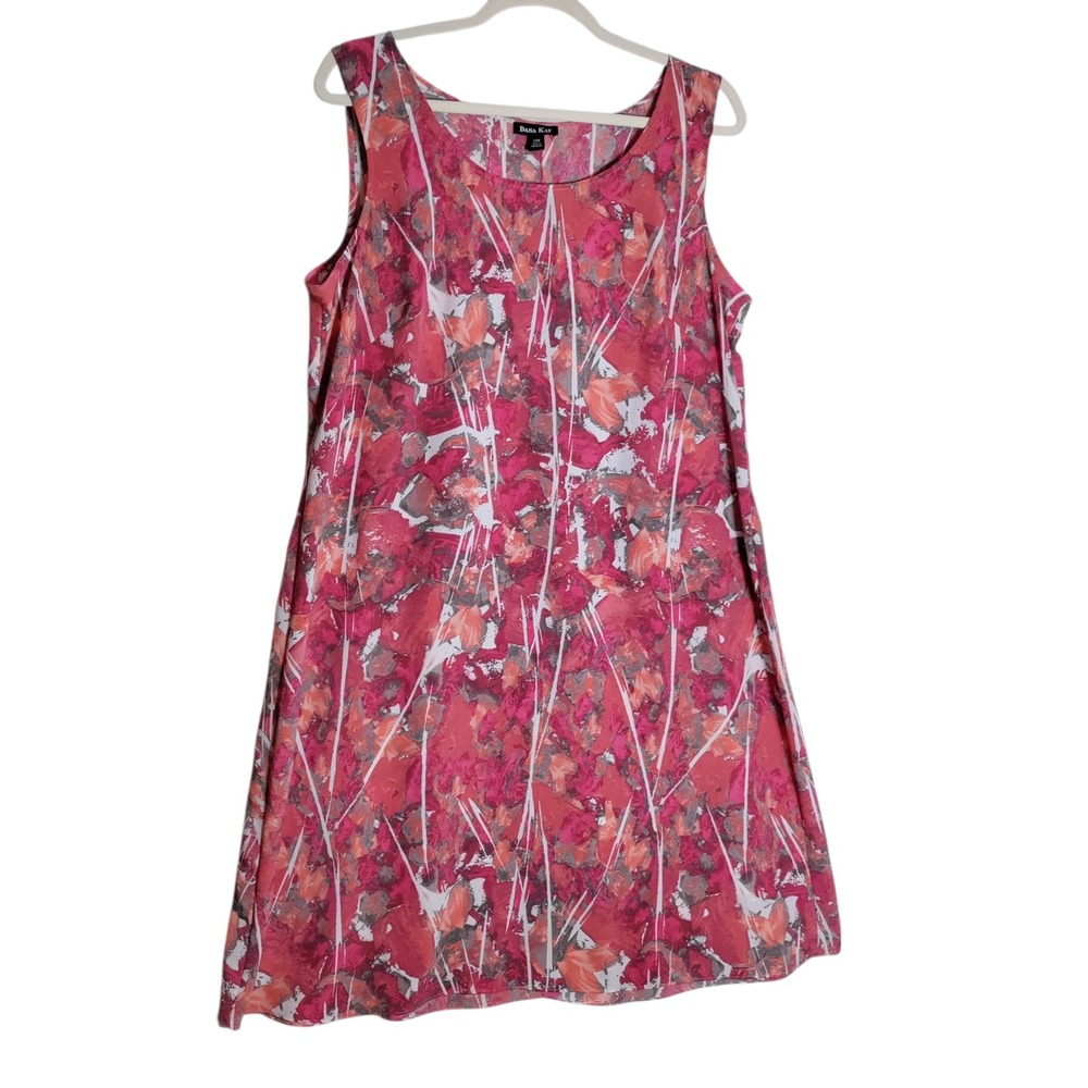 Dana Kay Pink Abstract Floral Sleeveless Shift Dress Womens 22W Plus Size